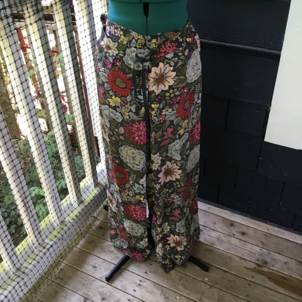 LOFT Floral Patterned Pants with Yellow and Pink Accents